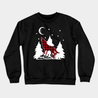 Buffalo Plaid Wolf Howling Christmas Matching Family Pajama Crewneck Sweatshirt